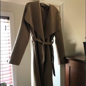 BOOHOO camel belted shawl collar coat